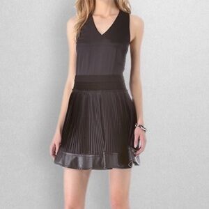 Cut25 Yigal Azrouel black sleeveless dress faux leather trim 6 NWT